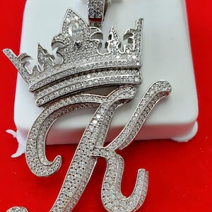 Silver Moissanite Crown Initial K - HipHop pendant