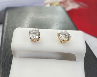 14K Gold VVS Lab Diamond Earrings: 1.00 ct Round Screw Back