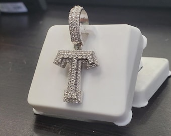 Sterling Silver With VVS Moissanite Stones Quarter size Initial Letter T