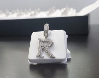 Sterling Silver With VVS Moissanite Stones Quarter size Initial Letter R