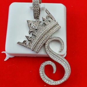 Silver Moissanite Crown Initial S - HipHop pendant
