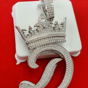 Silver Moissanite Crown Initial D - HipHop pendant