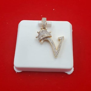 Natural Gold and Diamond Initial N Crown Pendant