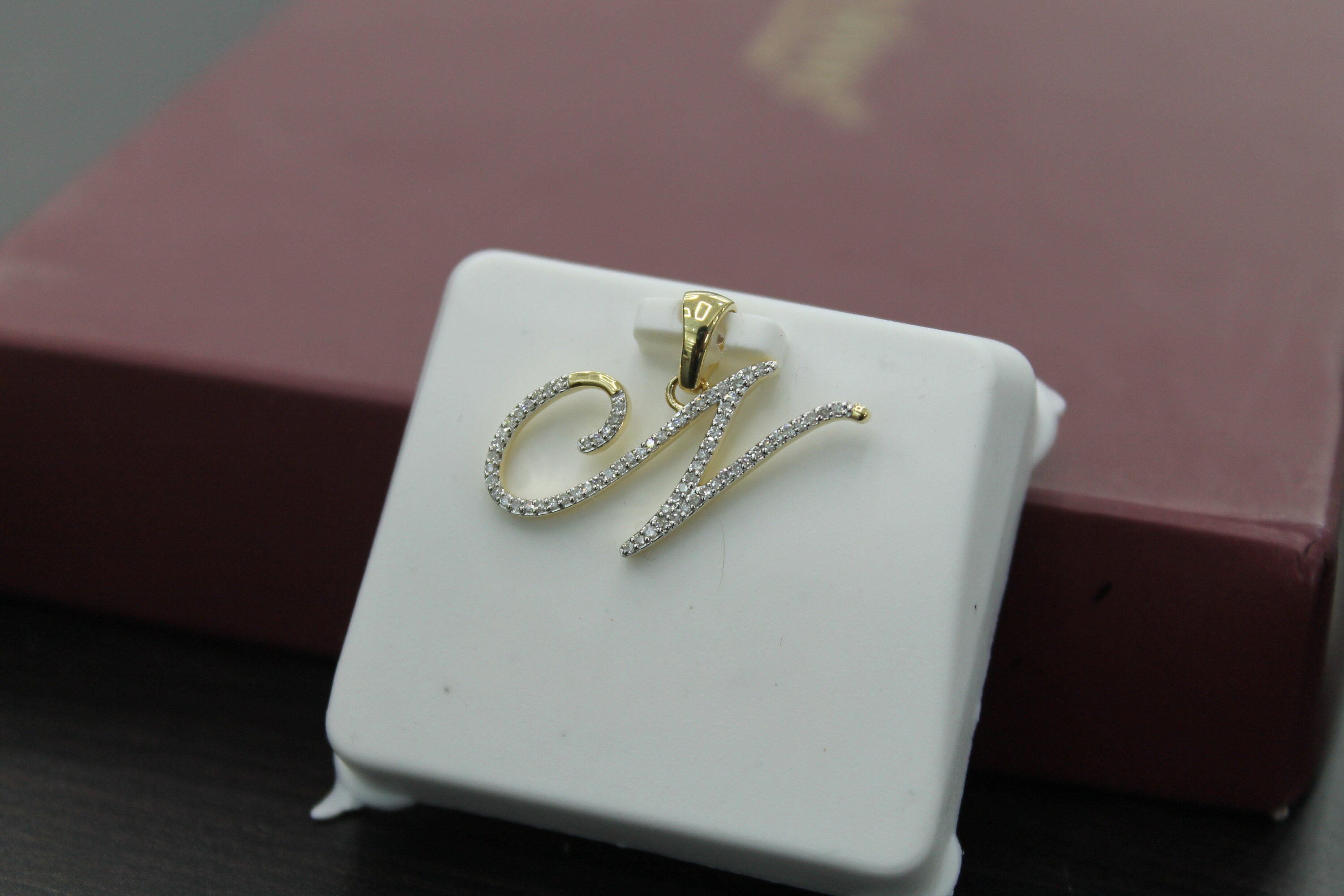 Natural Gold and Diamonds Cursive Initials N Alphabet Pendant ...