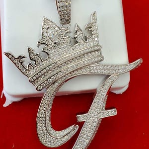Silver Moissanite Crown Initial F - HipHop pendant