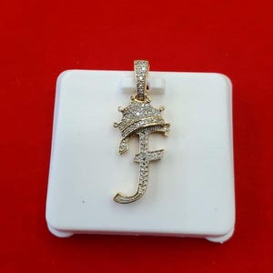 Natural Gold and Diamond Initial F Crown Pendant