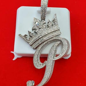 Silver Moissanite Crown Initial P - HipHop pendant