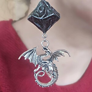 D10 Dice Earrings Antique Style with Dragon and Sword Jewelry Gift Dangle and Drop Earrings