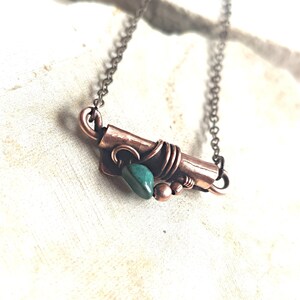 Copper Scroll Pendant Necklace, Chrysocolla Gemstone Charm