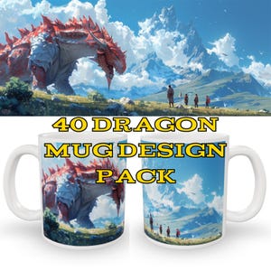 Paket med 40 Fantasy Dragon-muggdesigner – RPG-bordsspelspresent (digital nedladdning)