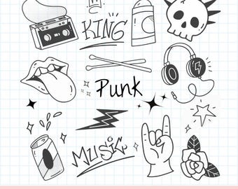 Punk Rock Doodle Clipart | Graffiti Sticker Set (PNG JPG EPS) - Etsy