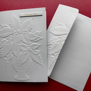 Embossed Poinsettia Holiday Christmas Thank You Cards
