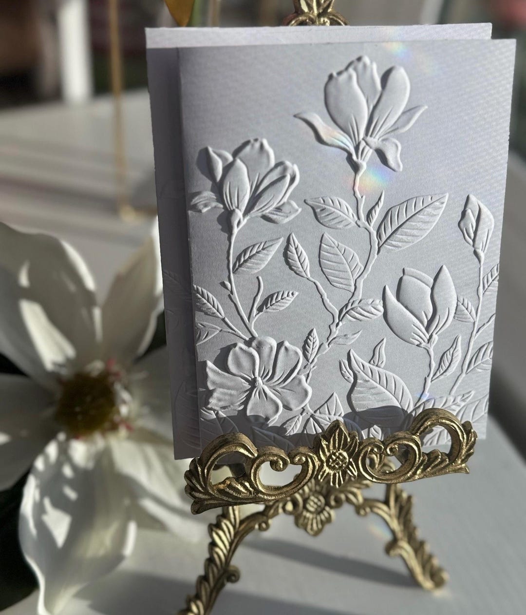 Magnolia Motif Floral Embossed Cards Blank Notecard Boxed Stationery ...