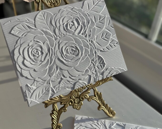 Camellia Rose Blank Floral Embossed Cards Boxed Stationery Set - Etsy