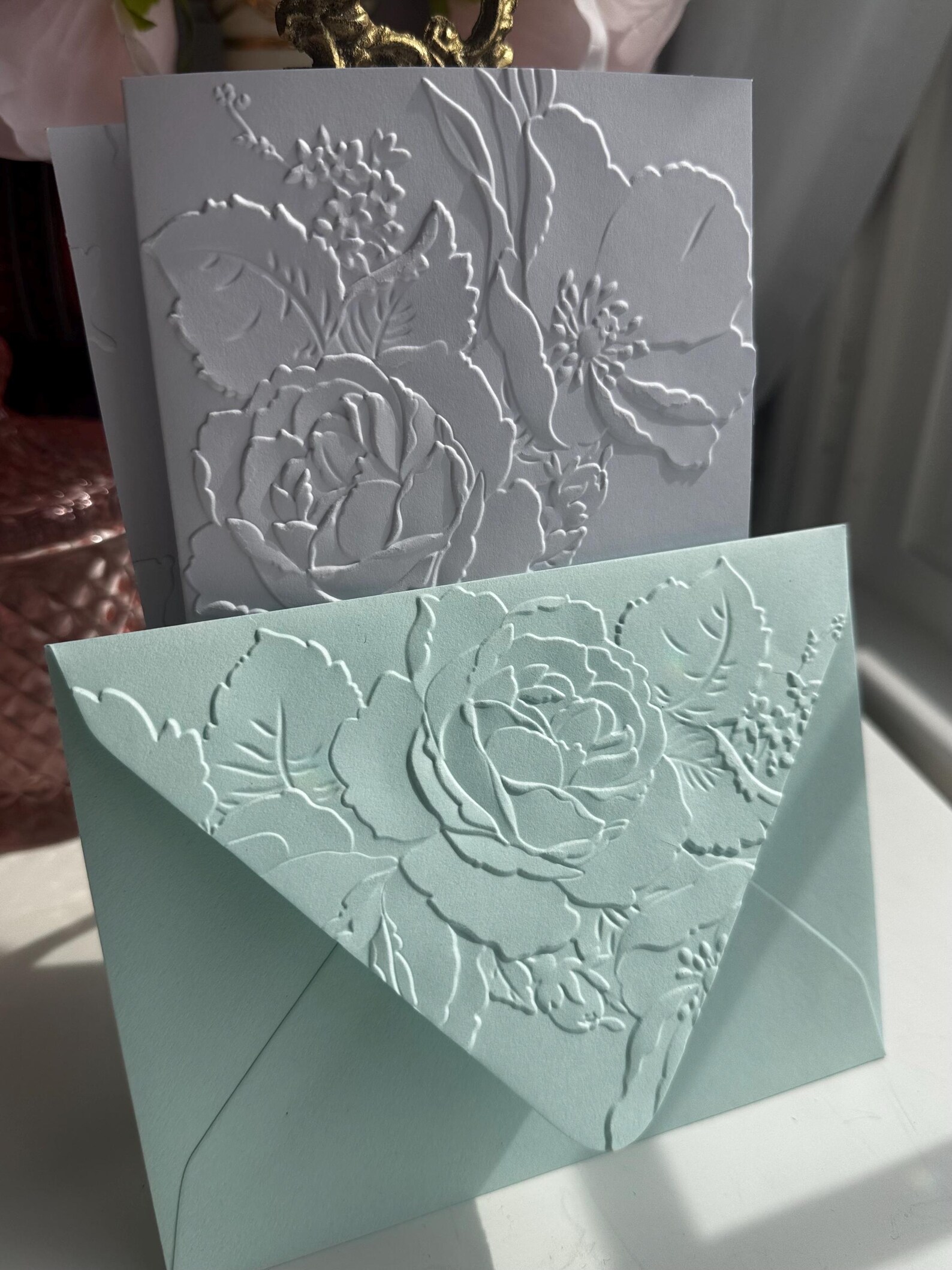 Embossed Cards Rose Bouquet Floral Blank Notecards All Occasion Boxed ...