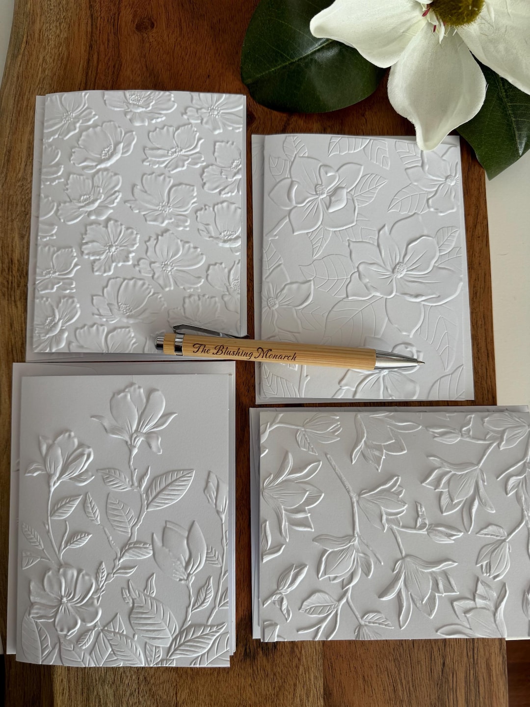Embossed Magnolia Boxed Notecards Stationery Gift Set: 12 Blank Floral ...