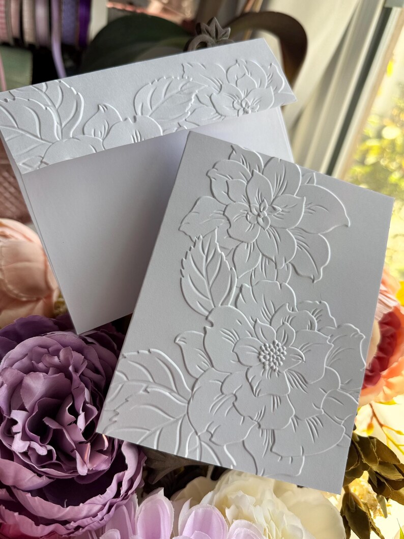 Camelia Embossed Cards Blank Floral Notecards Boxed Stationery Set - Etsy