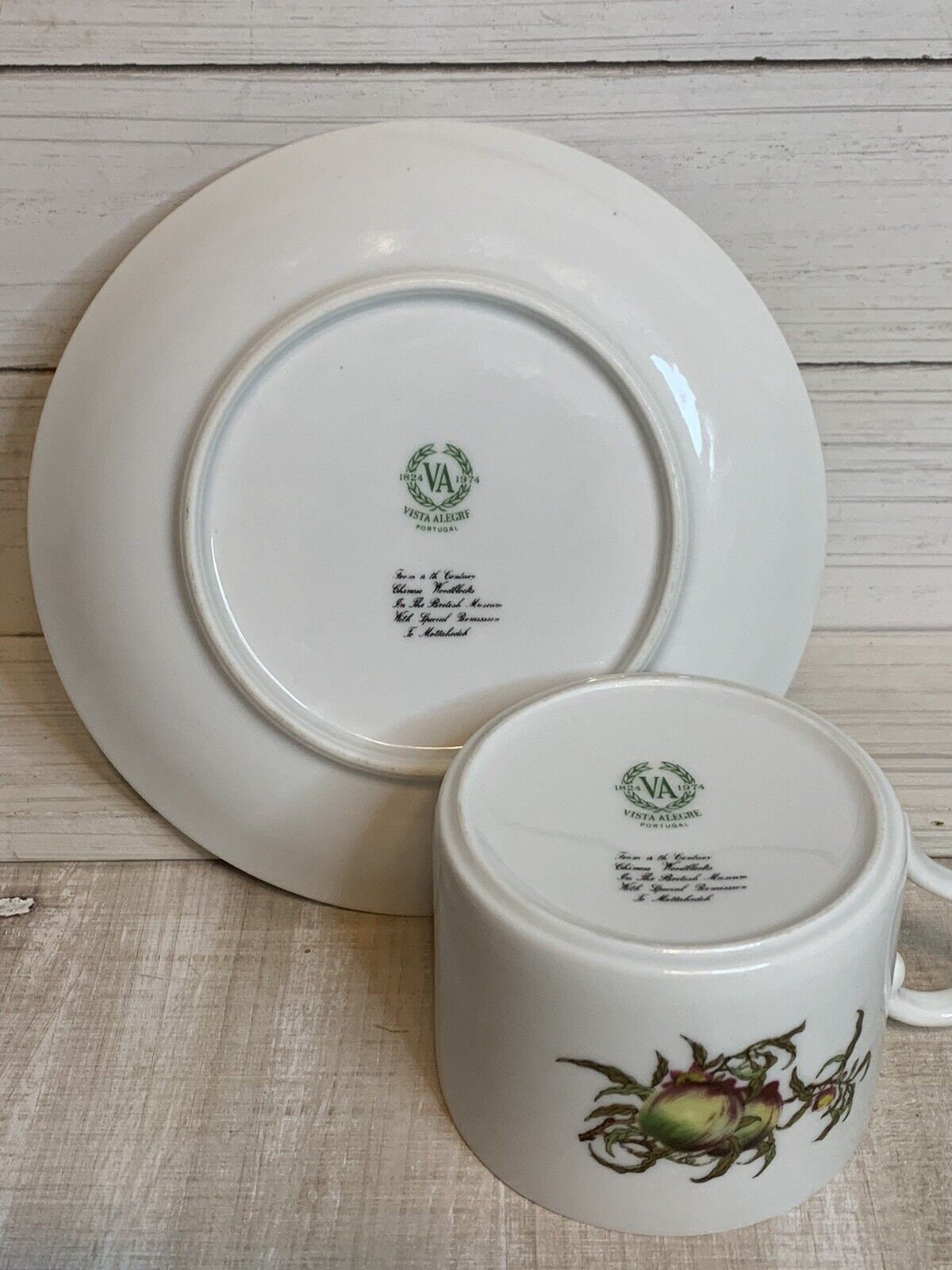 Antique Mottahedeh Vista Alegre Chinese Woodblocks Teacup & Saucer