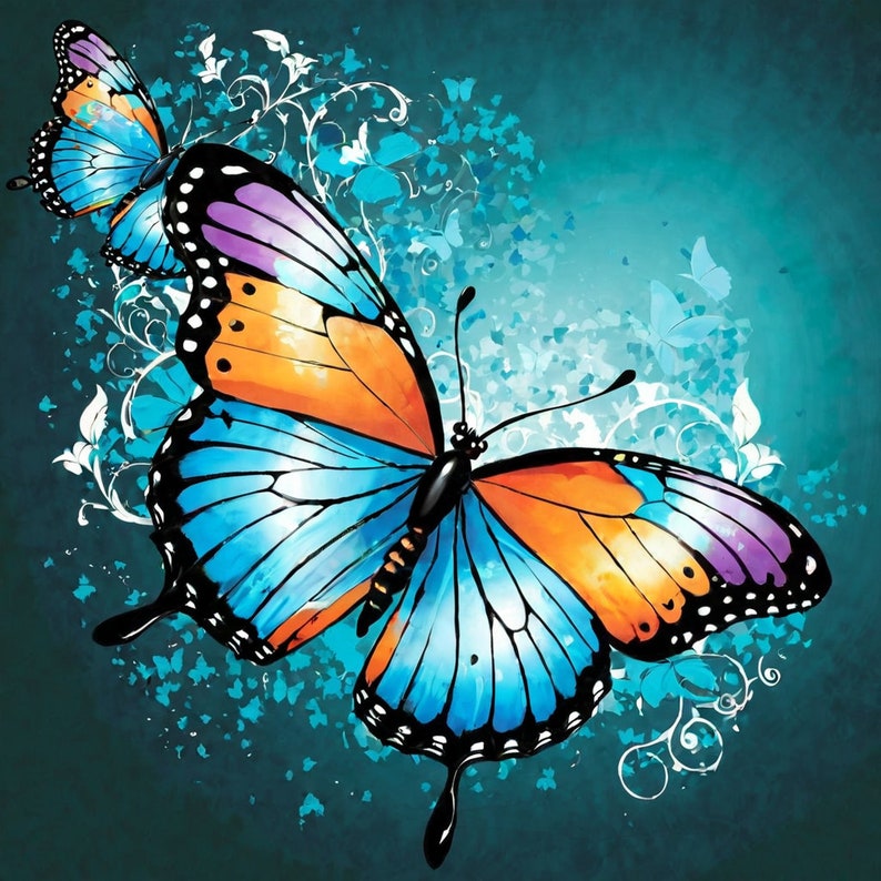 AI generated blue and orange butterfly artwork