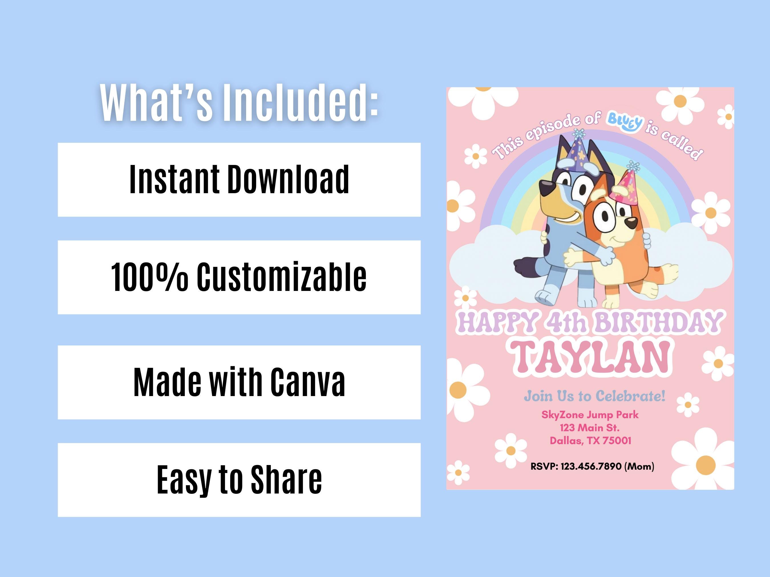 Pink Floral Bluey Invite