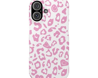 Y2K Pink Leopard Slim Phone Case, Trendy Animal Print iPhone Cover, Fashionable Pink Leopard Phone Case, Cute Leopard Print Phone Sleeve,