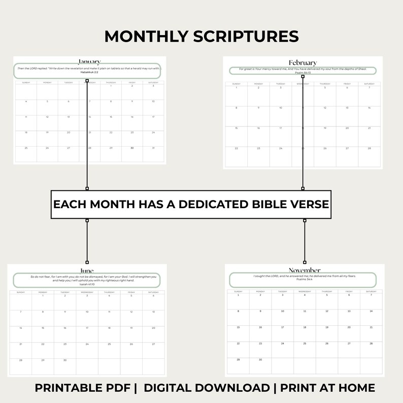 2026 Christian Calendar Printable | Scripture Wall Calendar | Bible ...