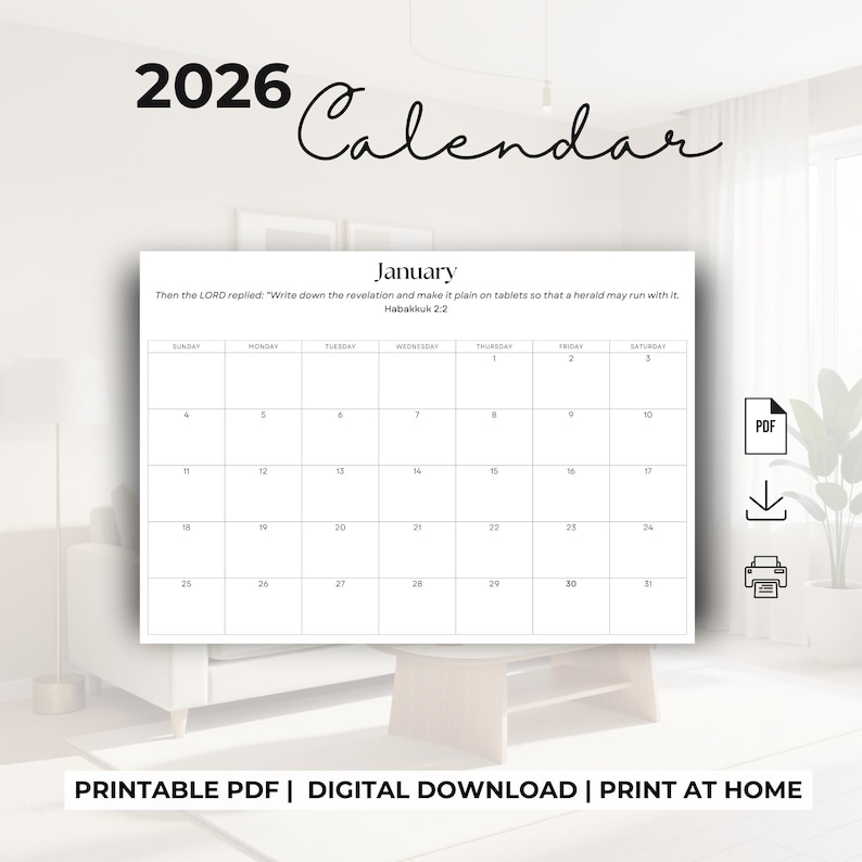 2026 Christian Calendar Printable | Scripture Wall Calendar | Bible ...