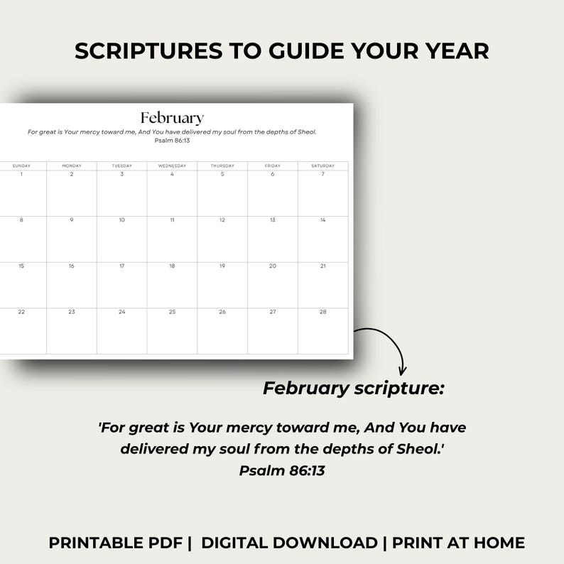 2026 Christian Calendar Printable | Scripture Wall Calendar | Bible ...
