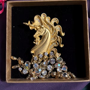 Vintage Kirks Folly Goldtone & Rhinestone Unicorn Pin/Pendant
