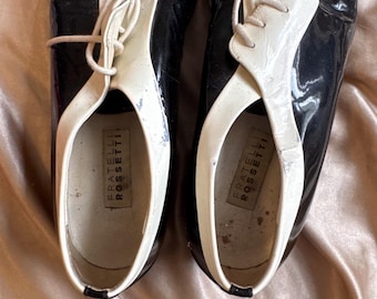 Fratelli Rossetti Black/White Patent Leather Lace-Up Flats 6.5