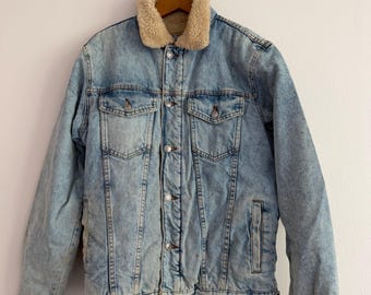 ZARA Blue Faux Shearling Lined Denim Jacket