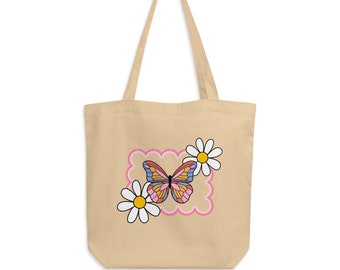 Butterfly Daisy Groovy Reusable Eco Tote Bag