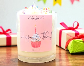 Vanilla Buttercream Birthday Cake Candle: Soy Wax, 60 Hour Burn