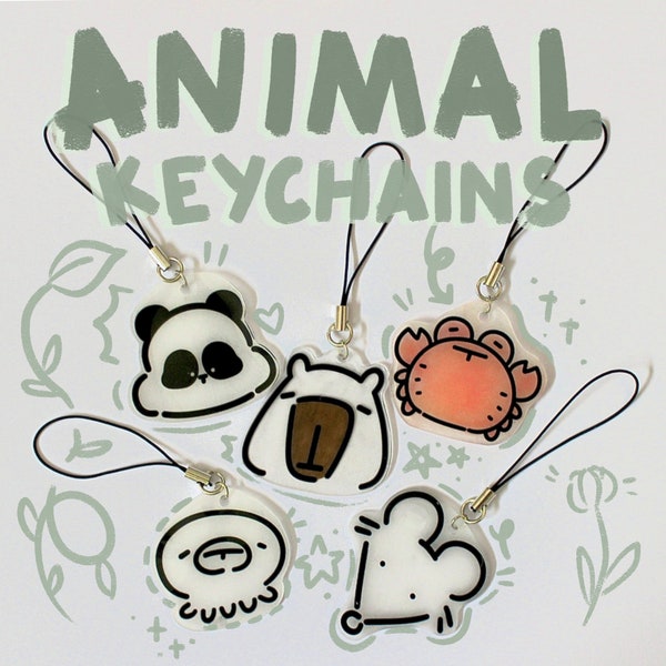 Cute Silly Minimalistic Animal Doodle Keychains for Teenagers