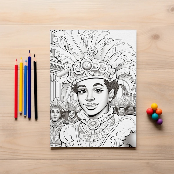 Boy Masquerader; Caribbean Island Love Coloring Page - Instant Download