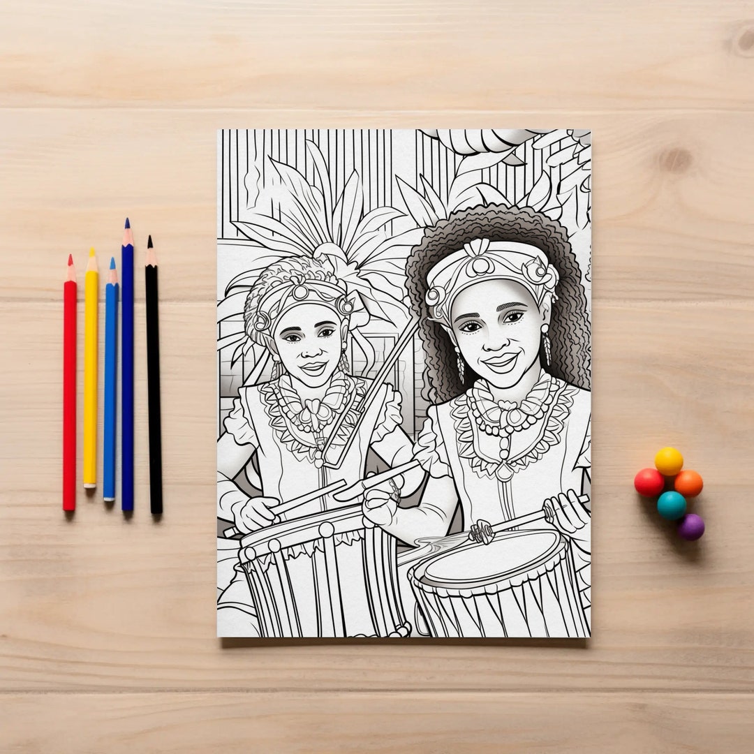Masqueraders; Caribbean Island Love Coloring Page - Instant Download - Etsy