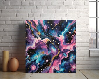 Celestial purple acrylic pour painting, Abstract Galaxy and Stars abstract, large abstract art, copy of the original (Printed onto canvas)
