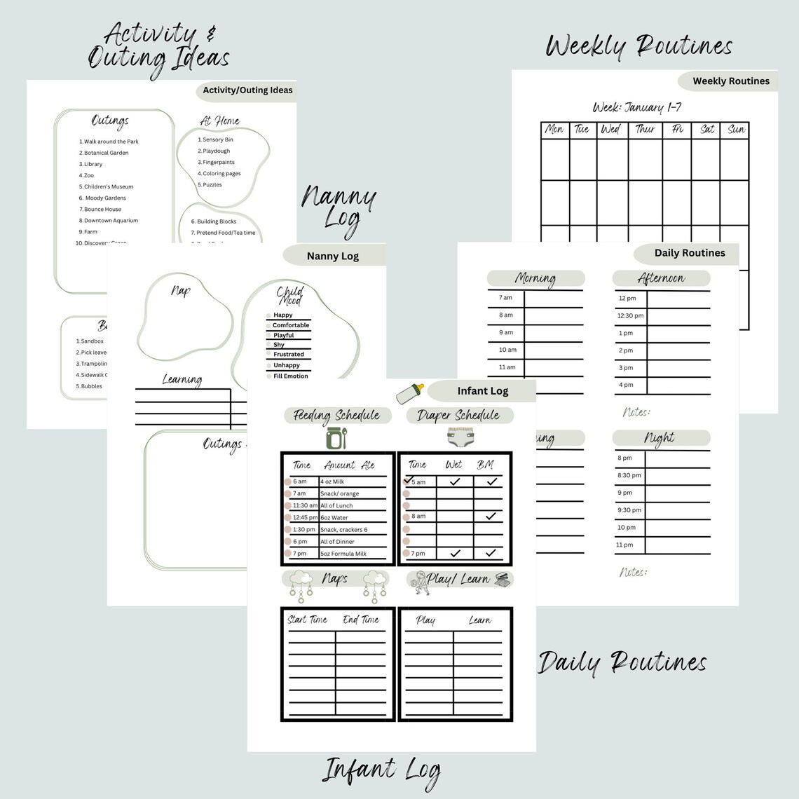Editable Nanny Binder/ Nanny Agreement/nanny Notes/ Nanny Planner ...