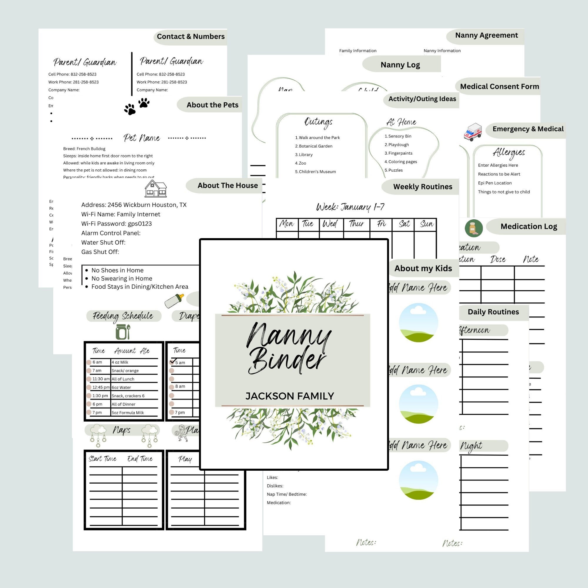 Editable Nanny Binder/ Nanny Agreement/nanny Notes/ Nanny Planner ...