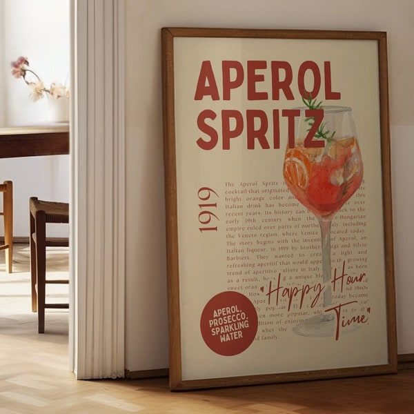 Aperol Spritz Cocktail Bar Sign for Home Cocktail Wall Art Bar Wall Decor Cocktail Recipe Card Retro Bar Decor Sign for Pub Decor Vintage