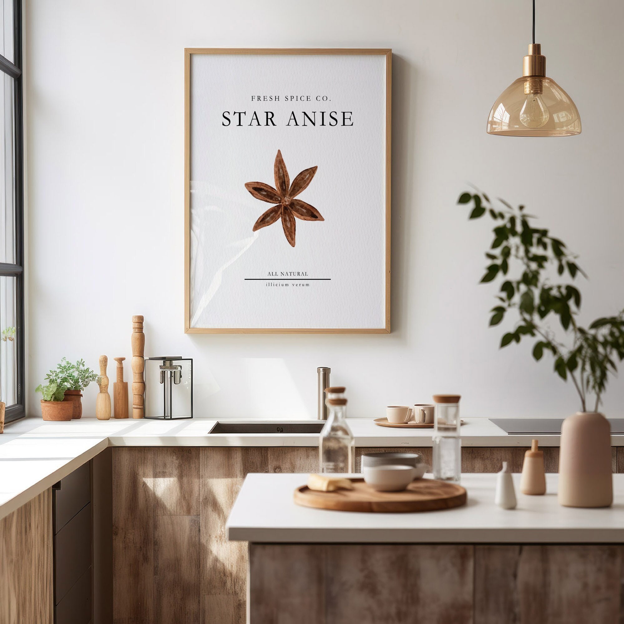 Minimalist Kitchen Wall Art Star Anise Watercolor Painting Kitchen ...