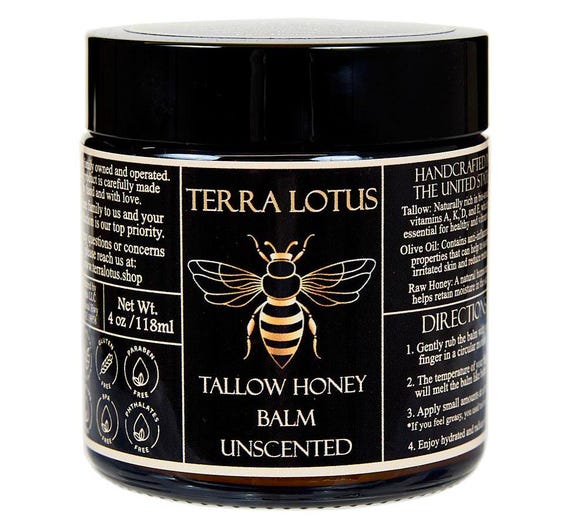 Organic Grass-Fed Beef Tallow Balm with Raw Honey - Moisturizing Cream for Soft, Smooth Skin (4oz)