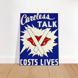 WWI Careless Talk Costs Lives Poster - 1910&#39;s WW1 Print Vintage Propaganda