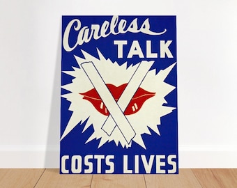 WWI Careless Talk Costs Lives Poster - 1910's WW1 Print Vintage Propaganda