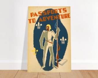 1930's Book Reading Poster - WPA Library Print Passport to Adventure