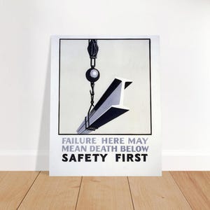 1940's Construction Safety Poster - Warning Safety First Death USA WPA Print Death from above steel beam 20x25 cm / 8x10″
