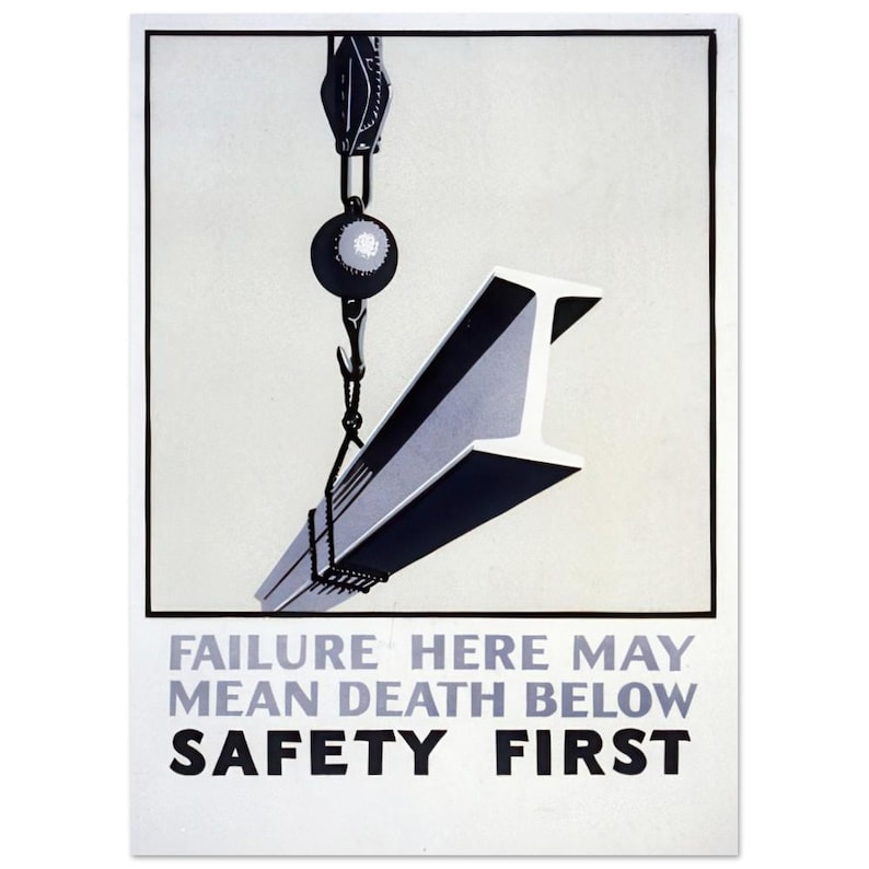 1940's Construction Safety Poster - Warning Safety First Death USA WPA Print Death from above steel beam image 6