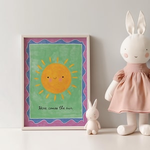 Hier kommt die Sonne Poster | Kinderzimmer Kunst | Kinderzimmer | Kinder Wand Dekor | Poster Sonnenschein | Geschenke für Kinder | Spielzimmer Druck | Baby-Dusche-Geschenk
