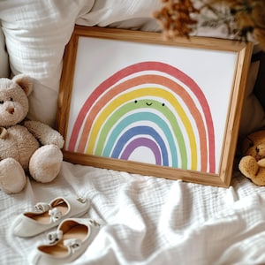 Glücklicher Regenbogen Druck | Regenbogen Kunst | Buntes Regenbogen Poster | Kinderzimmer | Geschenke für Kinder | Kinderzimmer Poster | Spielzimmer Kunst | Baby Regenbogen Art