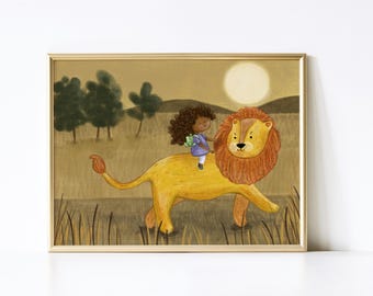 Stampa di leone carino / Stampa per bambini in stile safari / Arte per bambini neutra / Stampa per bambini / Stampa per sala giochi / Arte murale per bambini / Stampa di animali / Regali per bambini